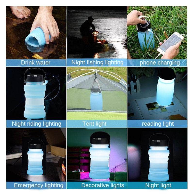Solar Charging Kettle Outdoor Camping Water Lamp With Lamp Cup Collapsible Kettle 5 Lighting Modes 6 Sound Effects Energy Saving Environmental Protection