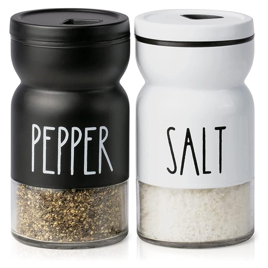 Farmhouse Salt and Pepper Shakers Set with Adjustable Lids,