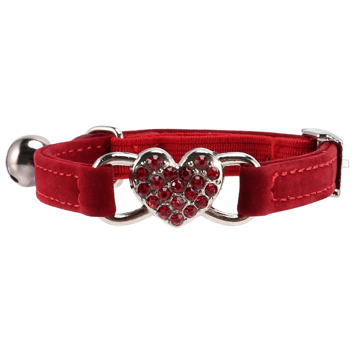 Heart charm adjustable velvet pet with S red