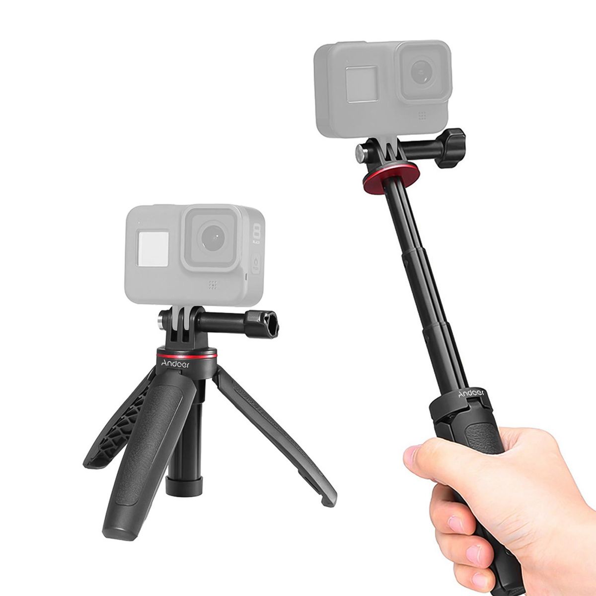 Andoer MT-09 Mini Extendable Desktop Tripod Handheld Action Camera Vlog Selfie Stick Bracket Replacement for GoPro Hero 11/109/8/7/6/5