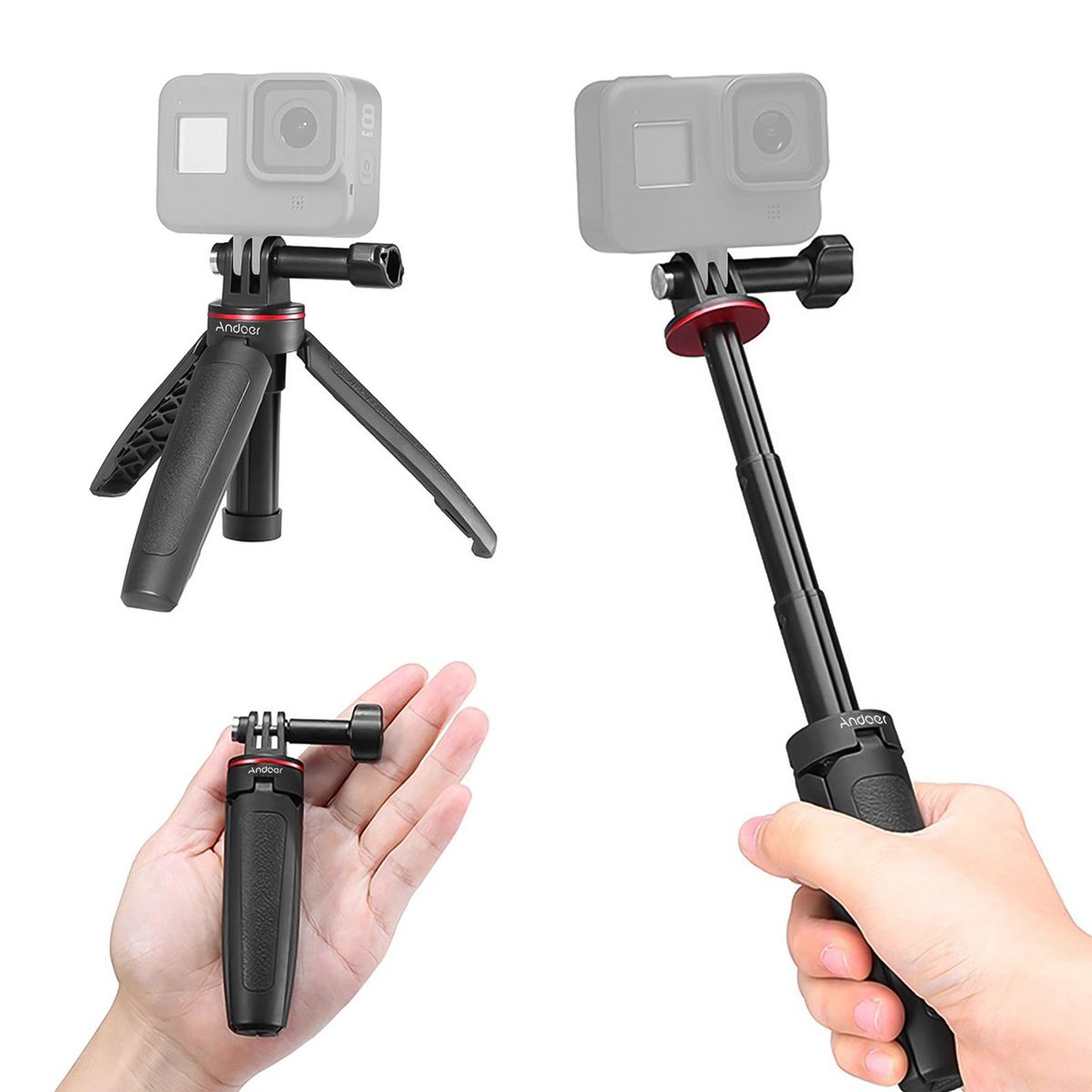 Andoer MT-09 Mini Extendable Desktop Tripod Handheld Action Camera Vlog Selfie Stick Bracket Replacement for GoPro Hero 11/109/8/7/6/5
