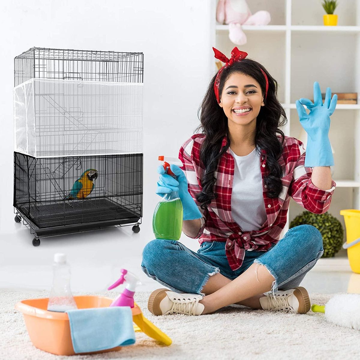 3Pcs Large Adjustable Bird Cage Cover Universal Birdcage