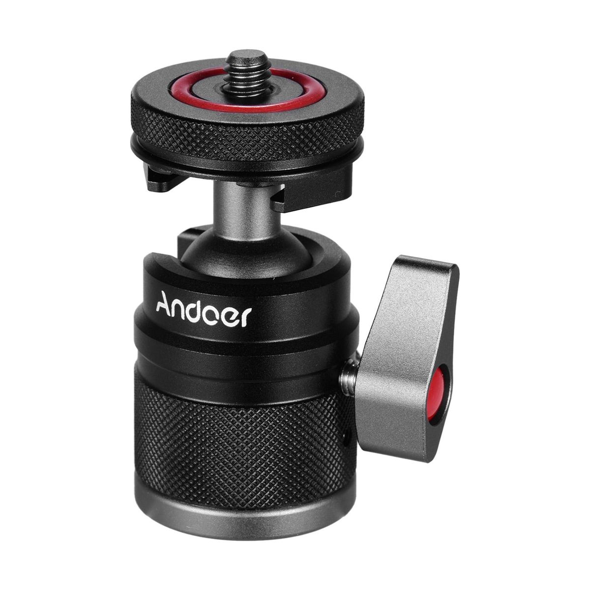 Andoer 2 in 1 Mini Cold Shoe Ball Head Dual Use with 1/4 Screw Cold Shoe Mount 360° Swivel Aluminum Alloy Compatible with Camera Phone Holder Speedlite Tripod Selfie Stick