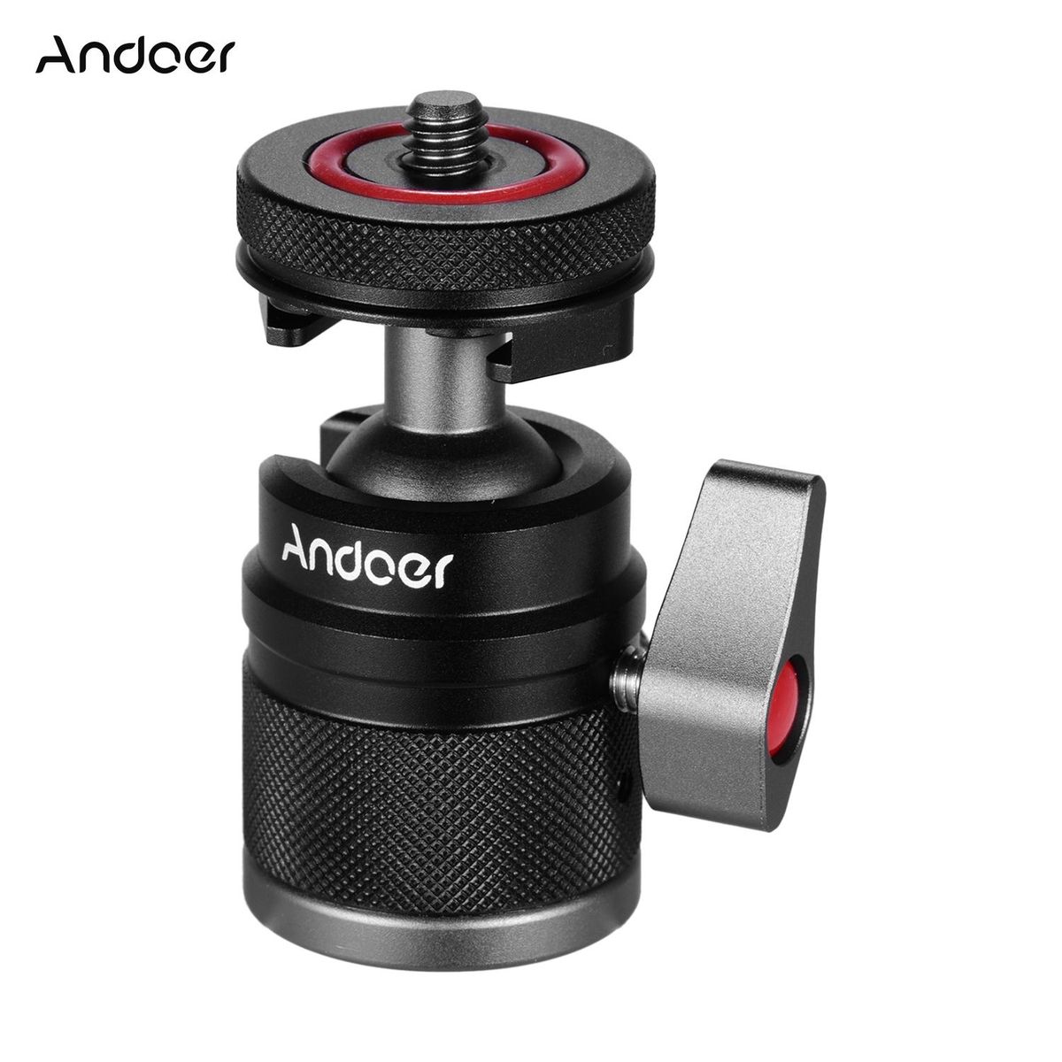 Andoer 2 in 1 Mini Cold Shoe Ball Head Dual Use with 1/4 Screw Cold Shoe Mount 360° Swivel Aluminum Alloy Compatible with Camera Phone Holder Speedlite Tripod Selfie Stick