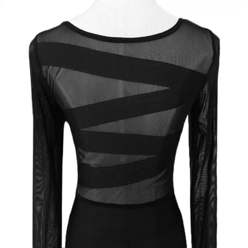 New Sexy Women Jumpsuit Mesh Lace Crew Neck Long Sleeve Bodycon Short Rompers Bodysuit Outfits Black