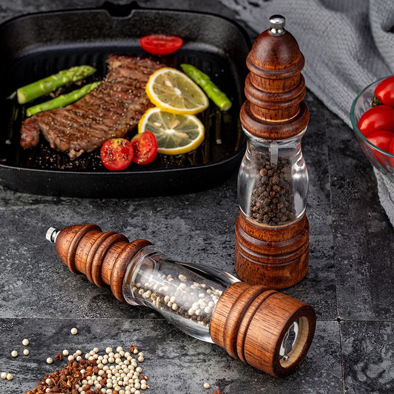 （pepper Grinder）Wooden Salt And Pepper Grinder Manual Wood And Spice Pepper Mill Adjustable Coarseness Ceramic Grinder BBQ Kitchen Tools GRE
