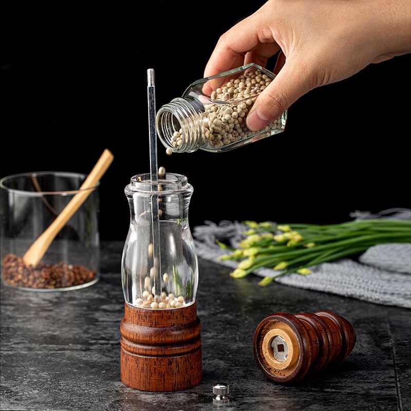 （pepper Grinder）Wooden Salt And Pepper Grinder Manual Wood And Spice Pepper Mill Adjustable Coarseness Ceramic Grinder BBQ Kitchen Tools GRE