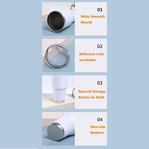 Vacuum Rotary Thermos Coffee Cup 890ML(With Straw) - White