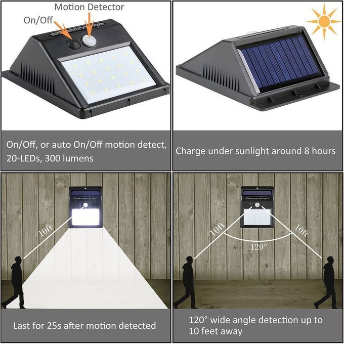 MT 2pcs/set 20   Solar Lights Motion Sensor Wall Light Outdoor Garden Yard  -black