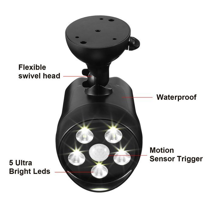 OUTAD 5LED 350Lm Solar PIR Motion Sensor Light Weatherproof Battery Powered Black