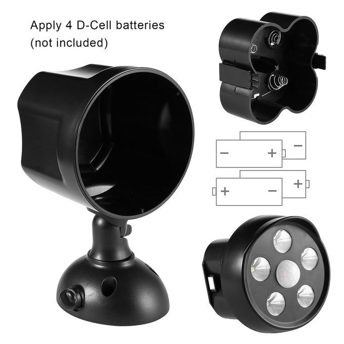 OUTAD 5LED 350Lm Solar PIR Motion Sensor Light Weatherproof Battery Powered Black