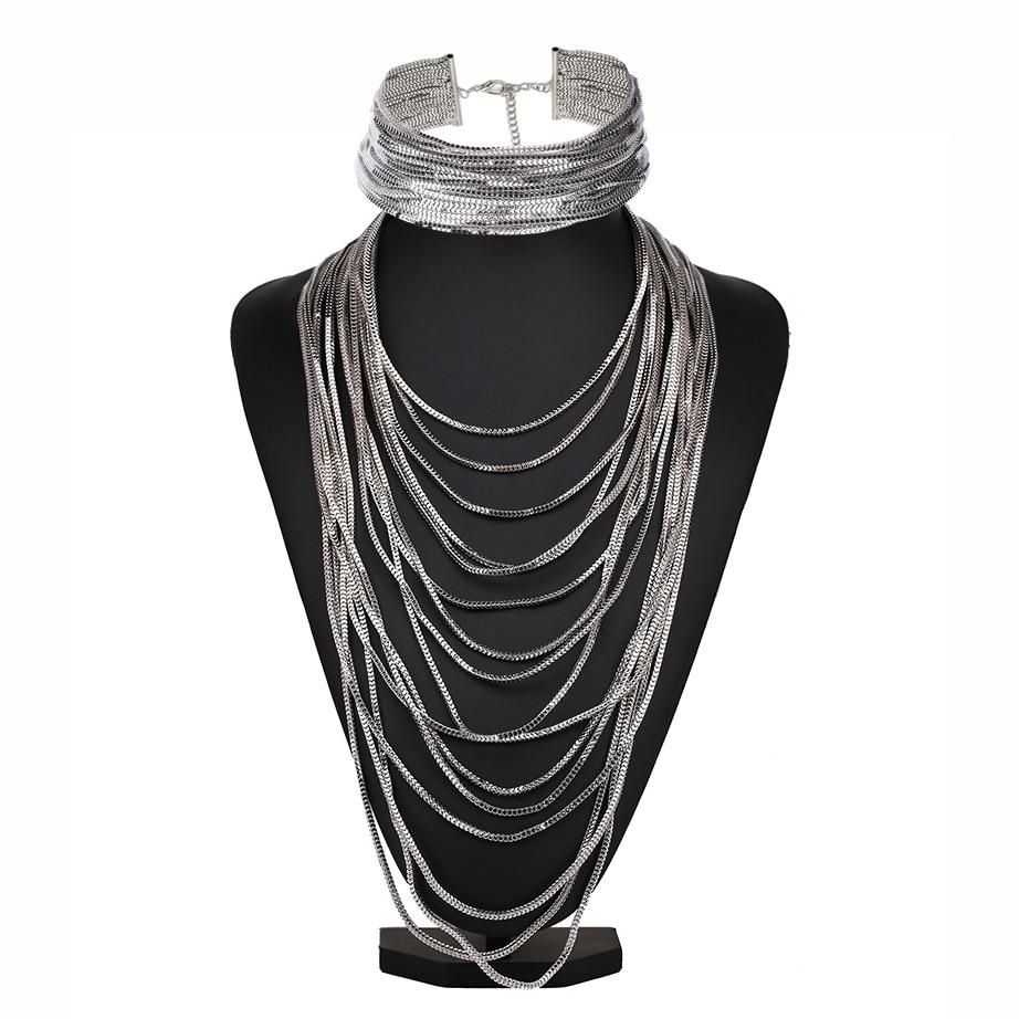 Women's Metallic Convertible Gold-Color Choker For Women Luxury Statement Bib Layers Pendant Necklace JURAN Fashion Jewelry