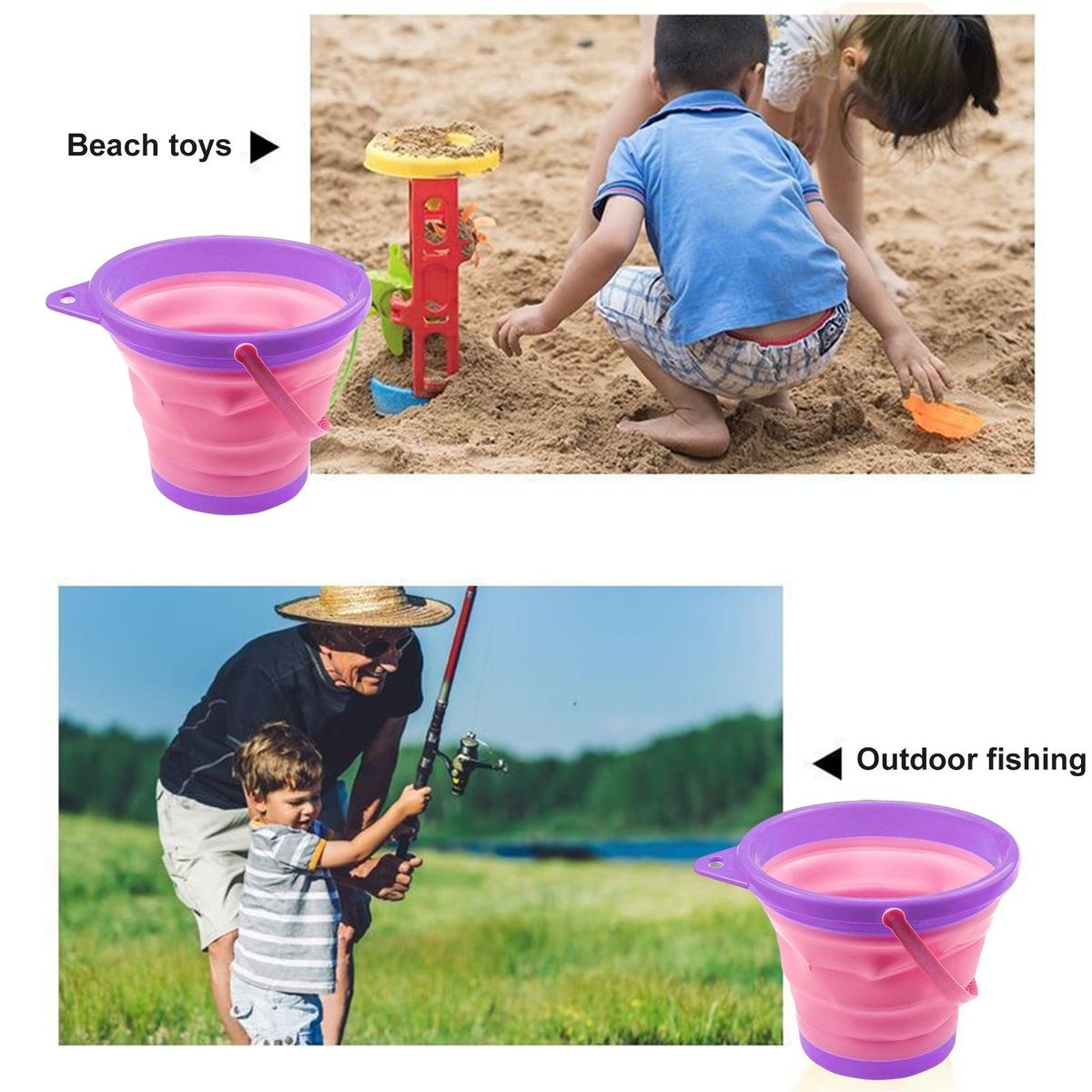 Folding Bucket Summer Beach Folding Bucket Pink Purple