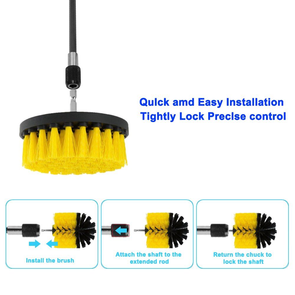 Electric Drill Brush Kit All Purpose Cleaner Auto Tires Cleaning Tools For Tile Bathroom Kitchen Round Plastic Scrubber Brushes-5 PCS Set Yellow
