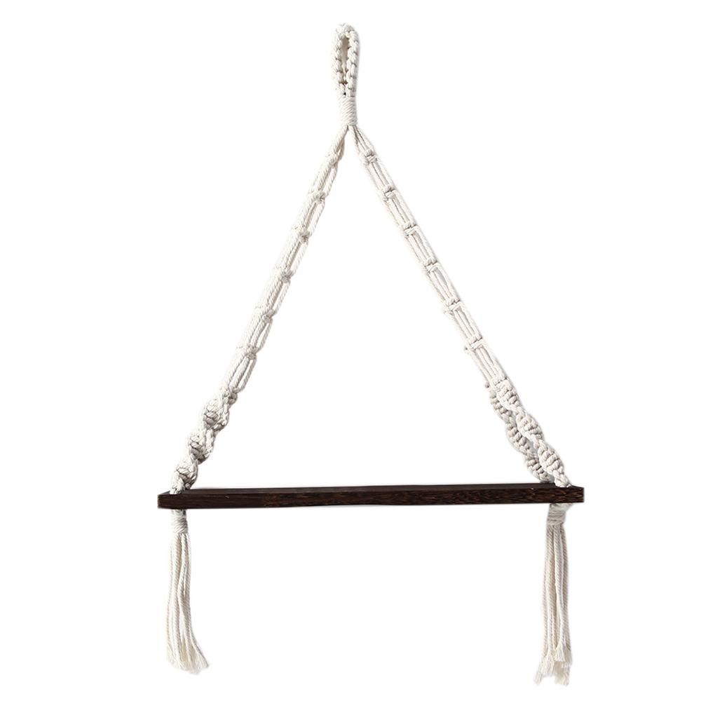Hand-Woven Macrame Tapestries Rack Wooden Shelves for Wall B