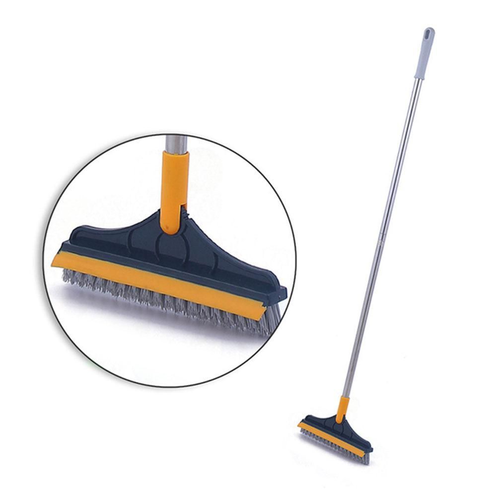 Floor Scrub Brush 2 In 1 Long Handle Wiper Stiff Bristle Window Squeegee Magic Floor Mop Bathroom Tub Cleaning Tools Dripship-yellow