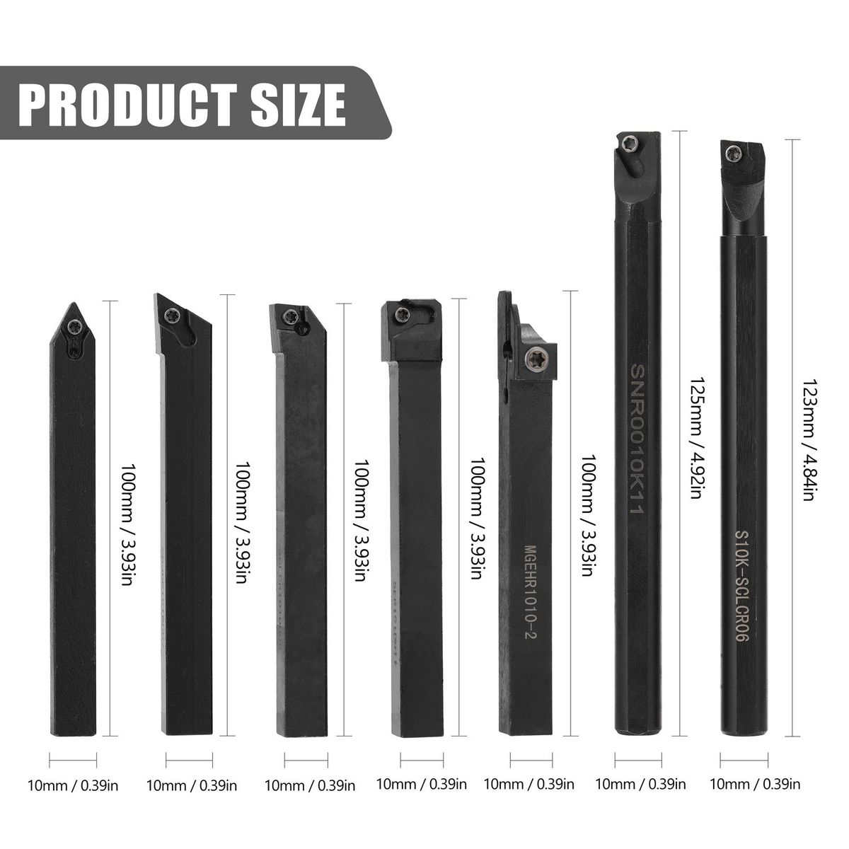 7pcs 10mm Shank Lathe Turning Tool Holder Boring Bar With
