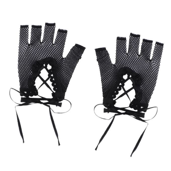 Women Fingerless Sexy Party Lace Mittens Mesh Nets Short
