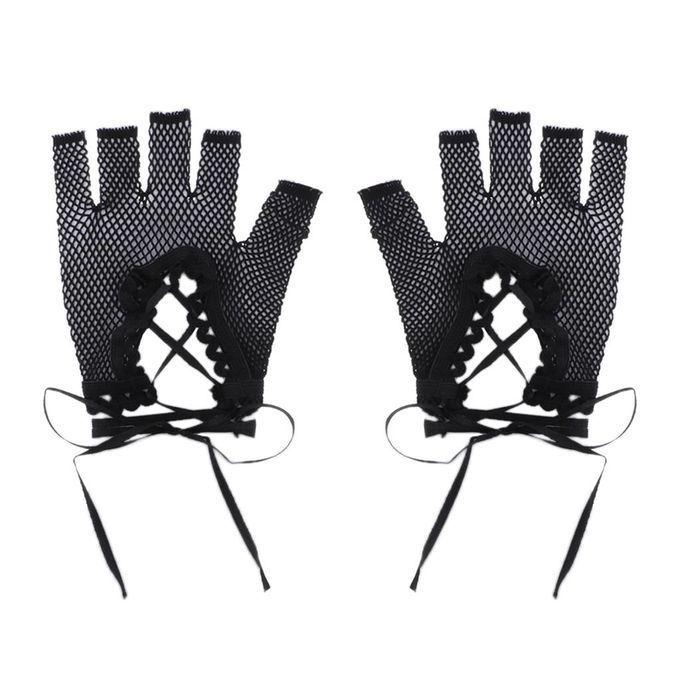Women Fingerless Sexy Party Lace Mittens Mesh Nets Short