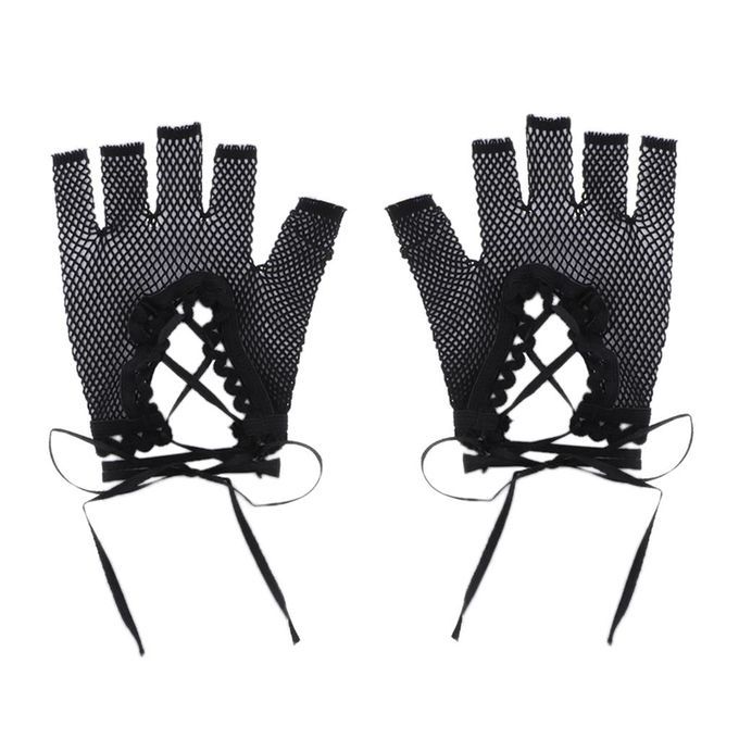 Women Fingerless Sexy Party Lace Mittens Mesh Nets Short
