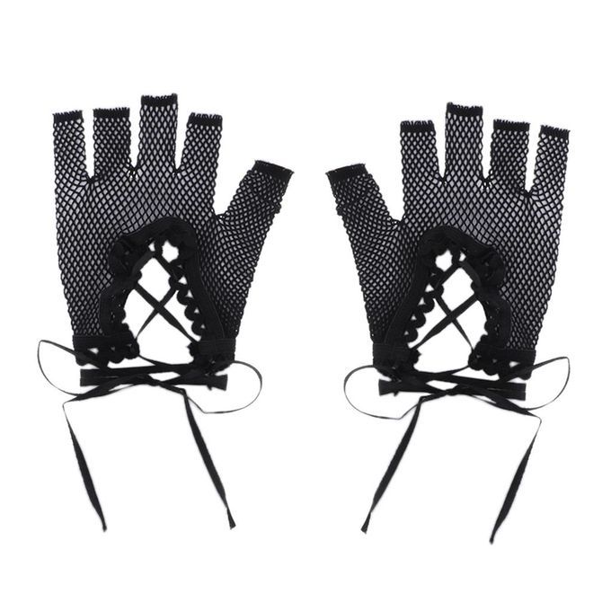 Women Fingerless Sexy Party Lace Mittens Mesh Nets Short