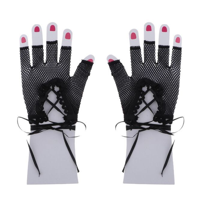 Women Fingerless Sexy Party Lace Mittens Mesh Nets Short