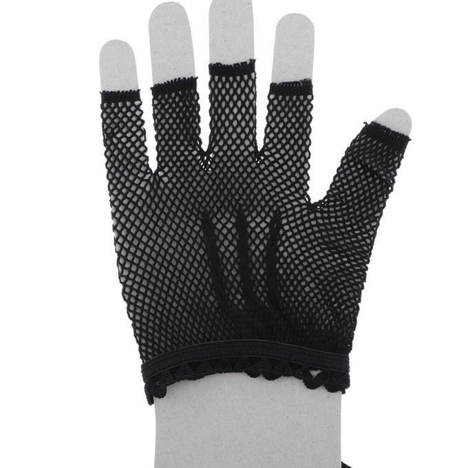 Women Fingerless Sexy Party Lace Mittens Mesh Nets Short