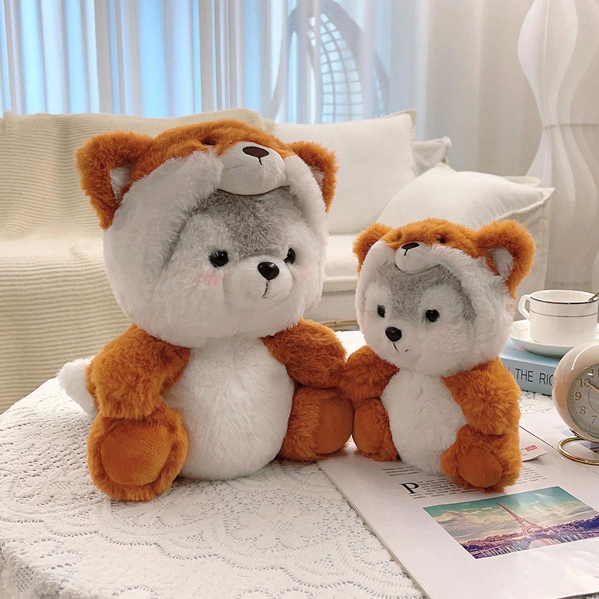 Adorable Cross-dressing 2-in-1 Dog Plush Toy Perfect Birthday Gift Orange