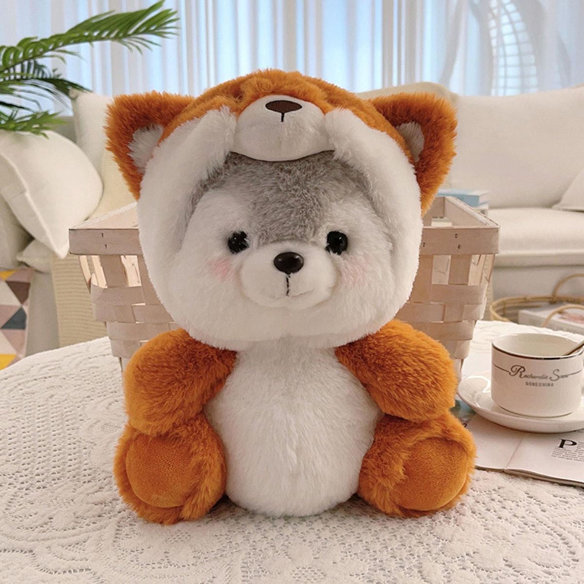 Adorable Cross-dressing 2-in-1 Dog Plush Toy Perfect Birthday Gift Orange