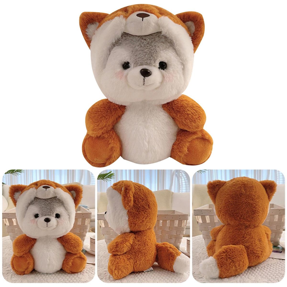 Adorable Cross-dressing 2-in-1 Dog Plush Toy Perfect Birthday Gift Orange