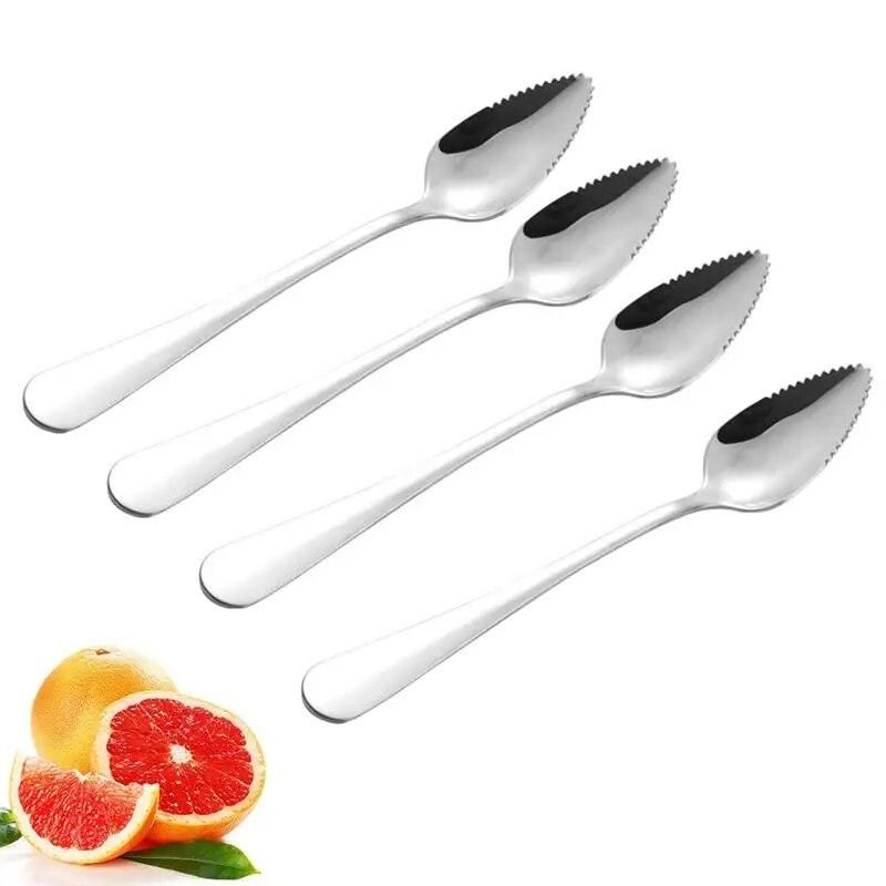 4pcs Fruit Spoon Stainless Steel Fruit Serving Spoon Grapefruit Spoons with 2 Grapefruit Peeler Fruit Vegetable kitchen Tools