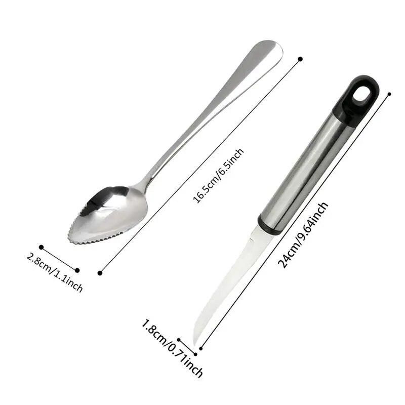 4pcs Fruit Spoon Stainless Steel Fruit Serving Spoon Grapefruit Spoons with 2 Grapefruit Peeler Fruit Vegetable kitchen Tools