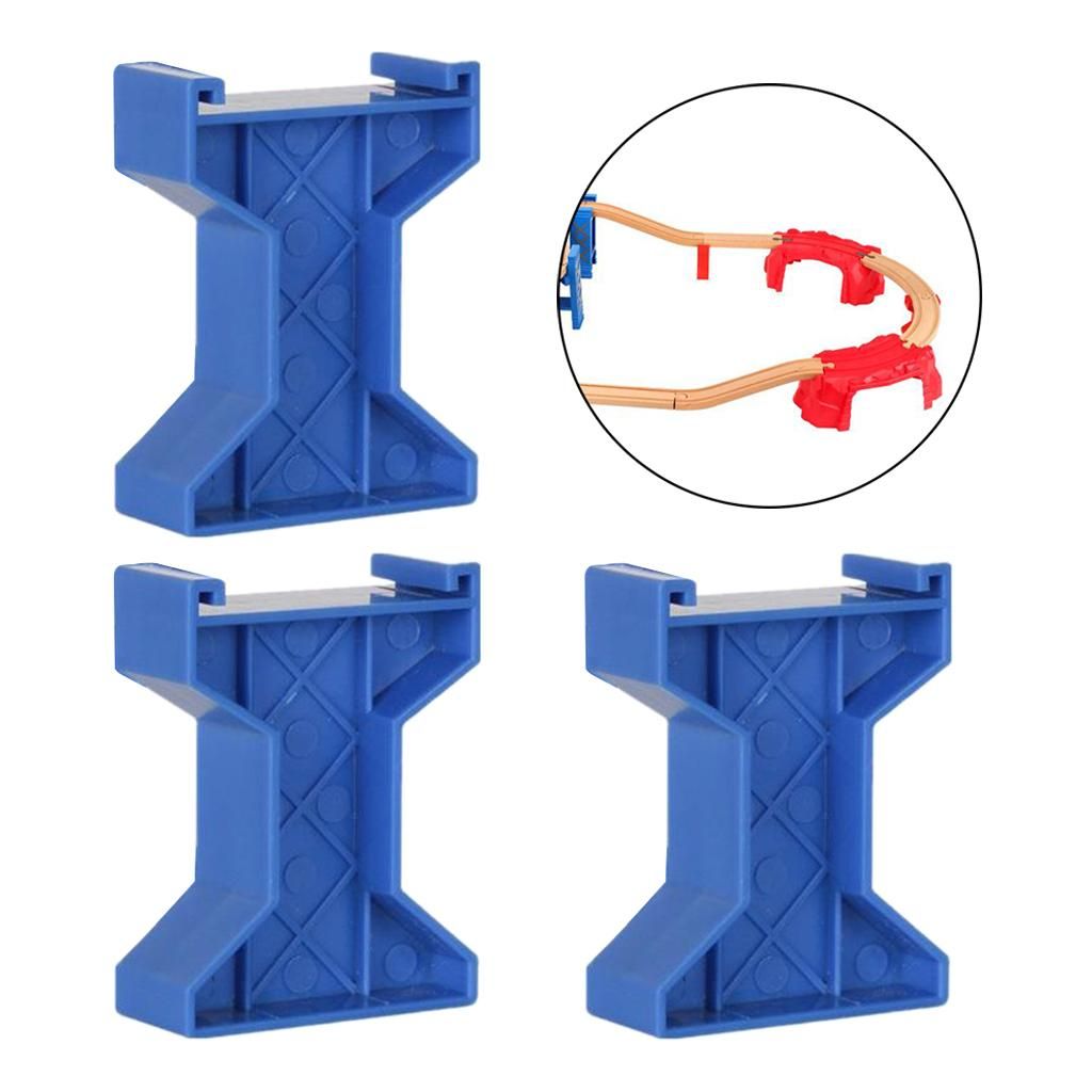 3 Pieces Plastic Train Bridge Piers Support Wooden Track Style A Blue
