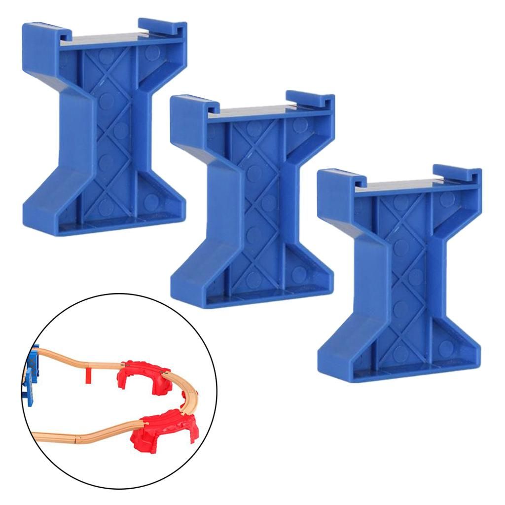 3 Pieces Plastic Train Bridge Piers Support Wooden Track Style A Blue