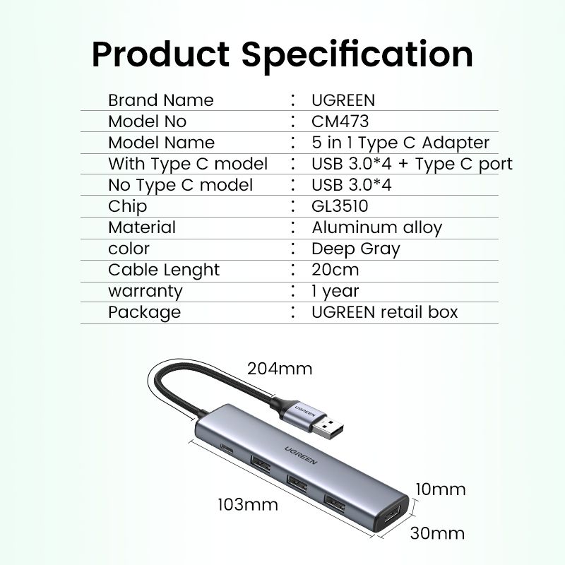 USB Hub, 4-Port USB 3.0 Hub Splitter With Powered For High Power Equipment