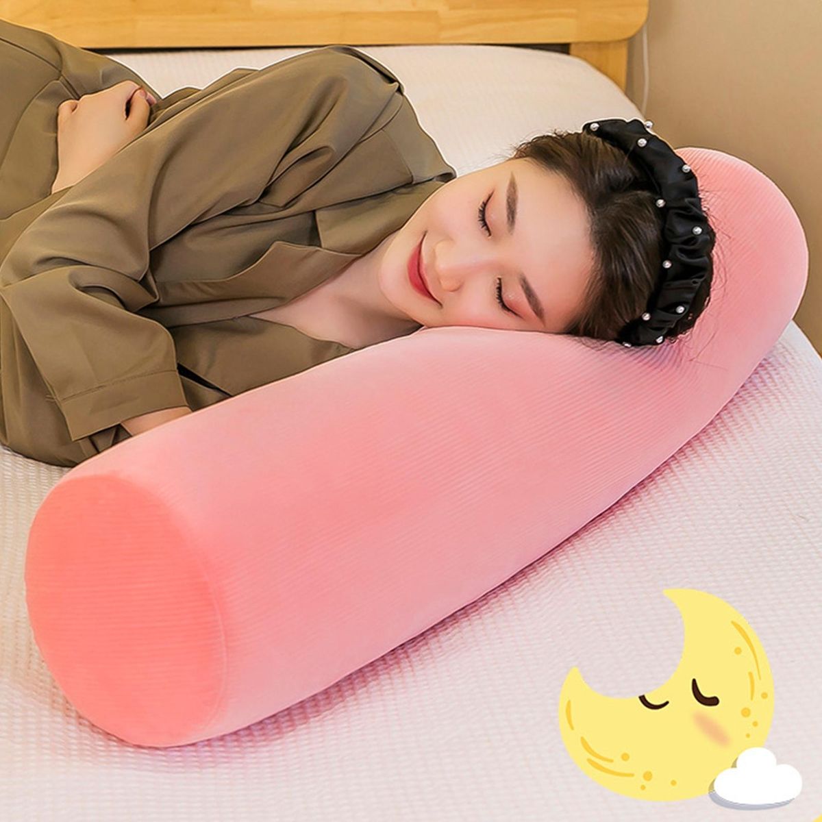 Sofa Plush Cushion Plush Cylindrical Throw Pillow Stuffed Toy Pink