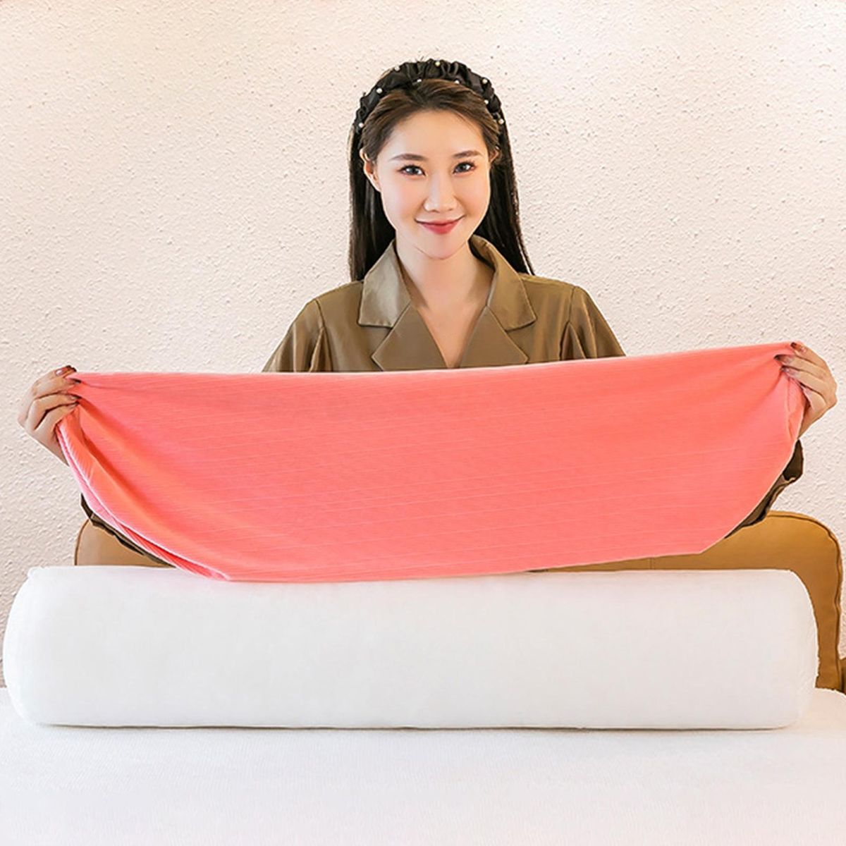 Sofa Plush Cushion Plush Cylindrical Throw Pillow Stuffed Toy Pink
