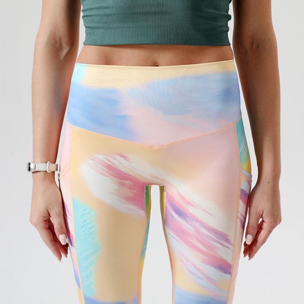 2023 New Peach Chrysanthemum Pants Cloud High Waist Arm Lift Tight Pocket Nude Feel Pants Tight Sports Yoga Pants for Women