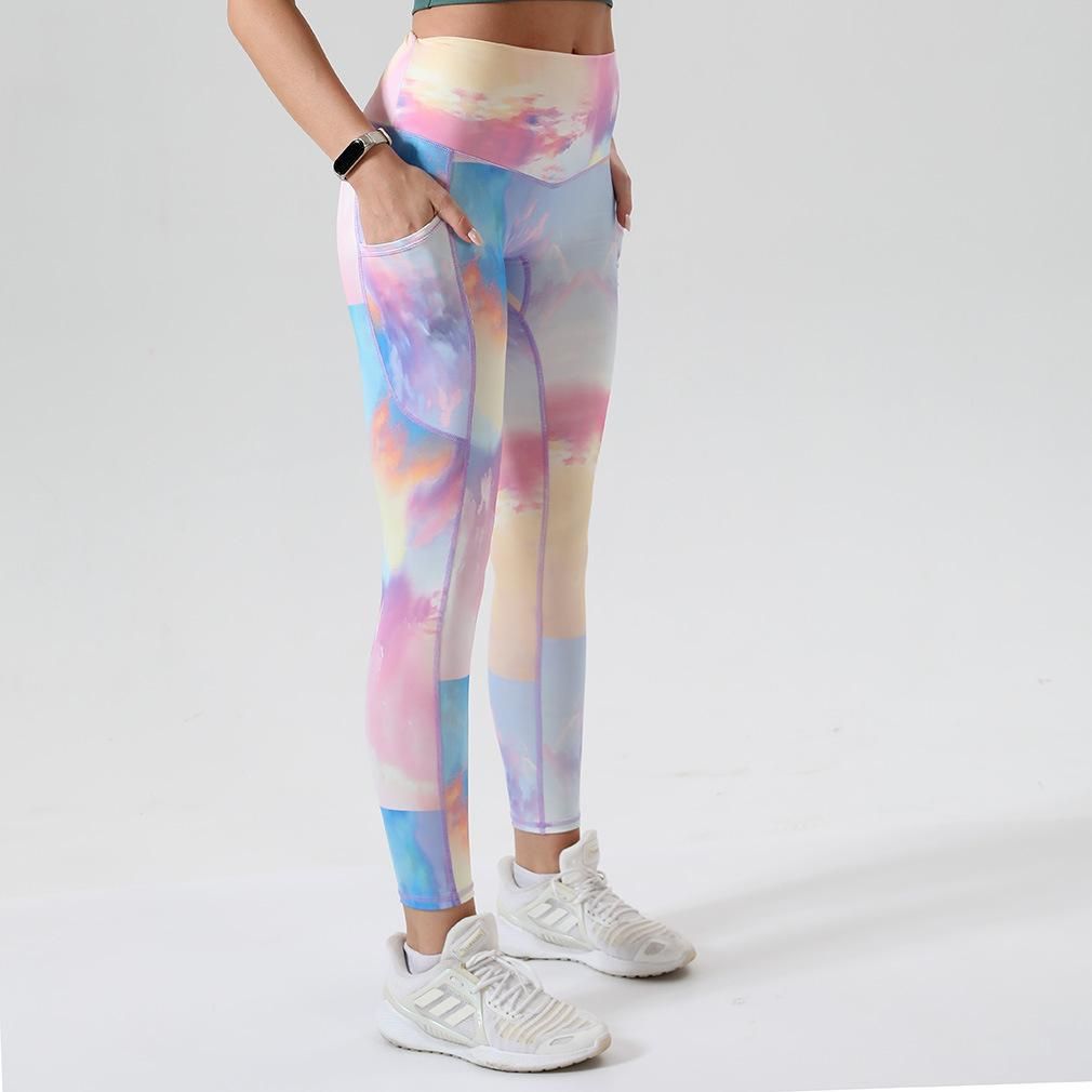 2023 New Peach Chrysanthemum Pants Cloud High Waist Arm Lift Tight Pocket Nude Feel Pants Tight Sports Yoga Pants for Women