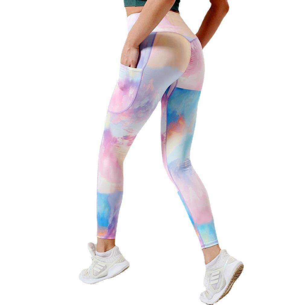 2023 New Peach Chrysanthemum Pants Cloud High Waist Arm Lift Tight Pocket Nude Feel Pants Tight Sports Yoga Pants for Women