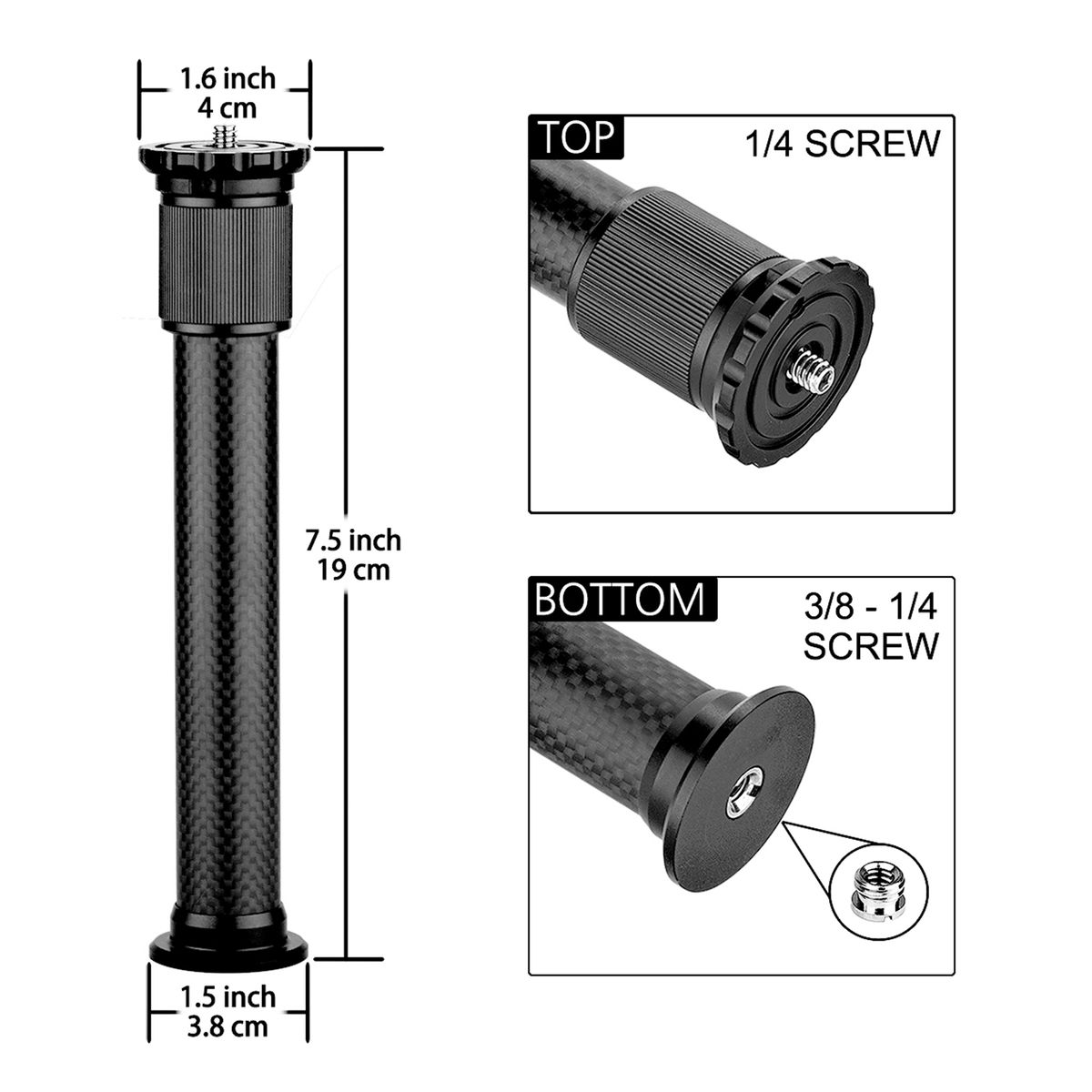 Universal Carbon Fiber Tripod Extension Pole 2-section