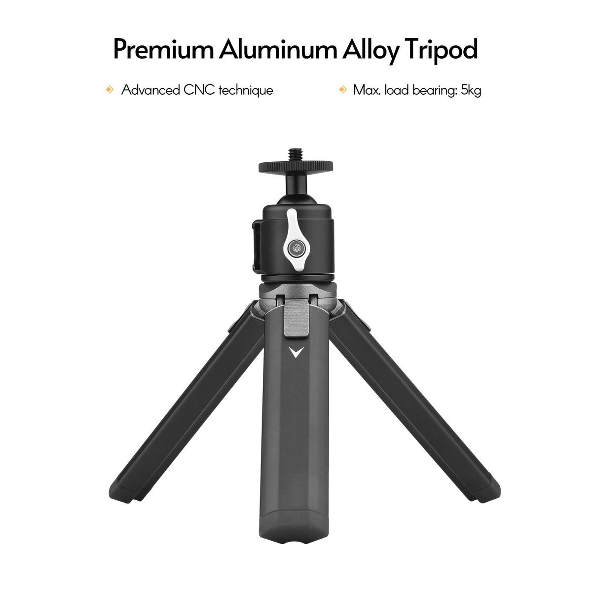 Mini Tripod Stand Sturdy Aluminum Alloy Tripod with Ball Head Cold Shoe Mount 1/4 Inch Screw for Cameras Cellphones Photography Light