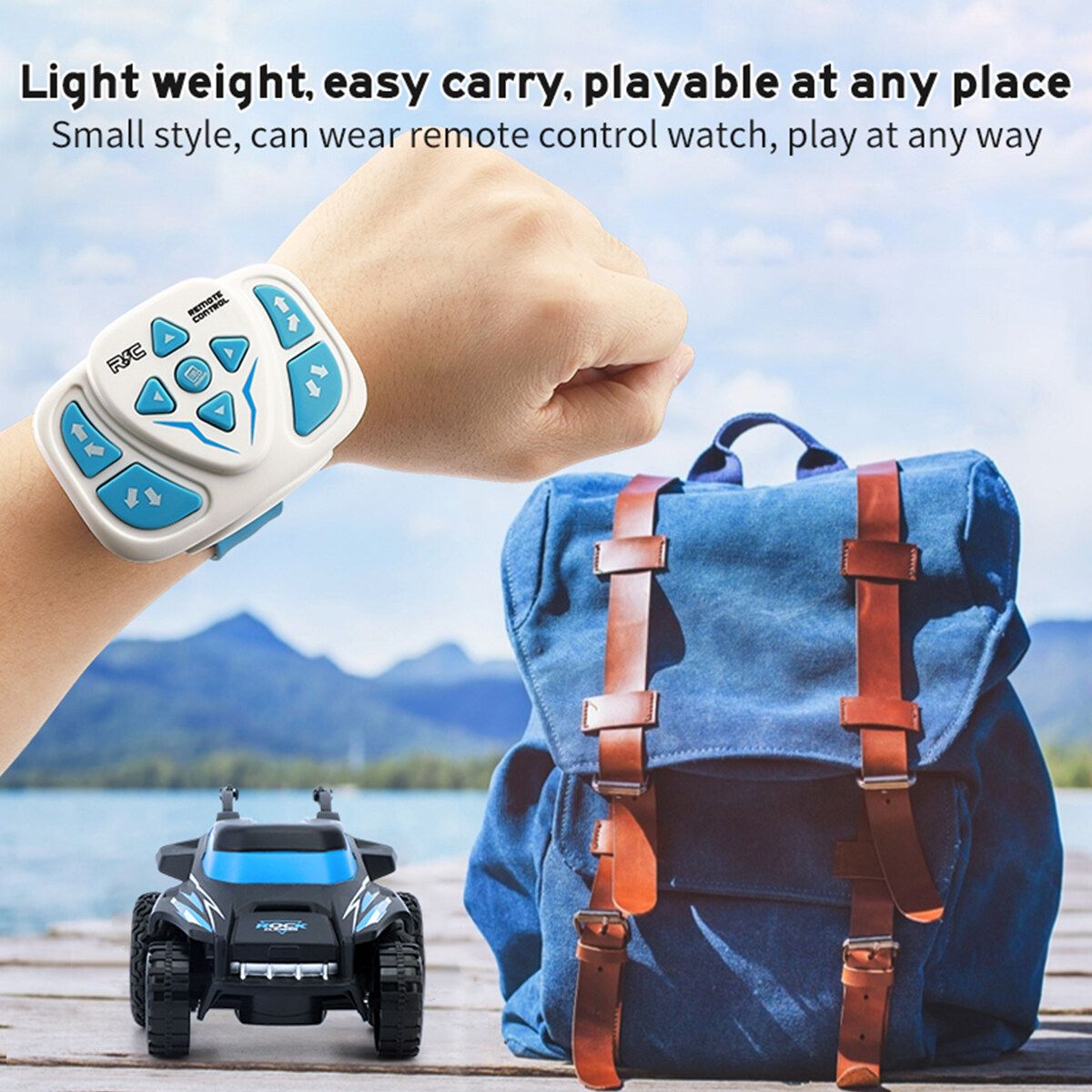 New 2.4GHz Waterproof Stunt Dump Truck With Watch Remote Control Programming Control Remote Control Car Toy Blue