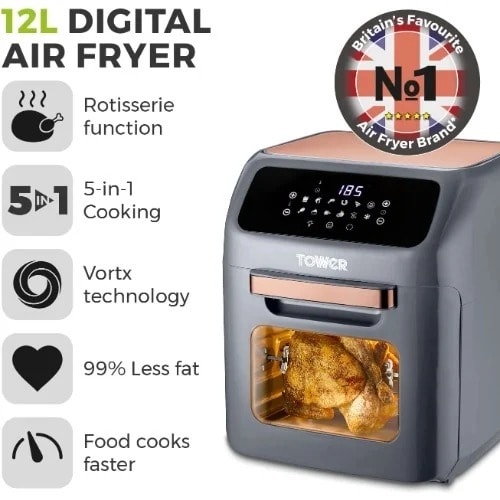 Digital Air Fryer Oven - 12l - 1800w - Grey And Rose Gold
