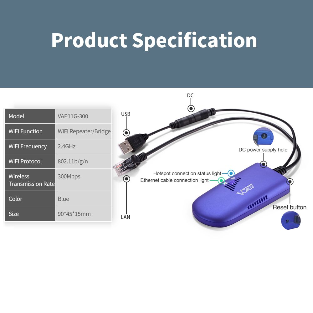 VAP11G-300 300M Wireless Repeater WiFi Bridge WiFi Support