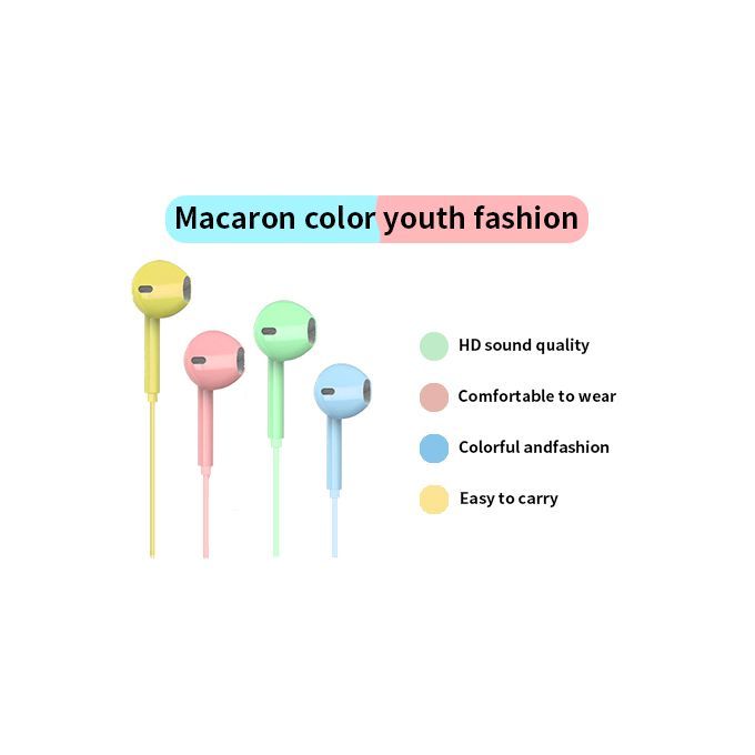 Earphone 3.5mm Wired Earphone Macaron Earphone Mic Audio Earphone