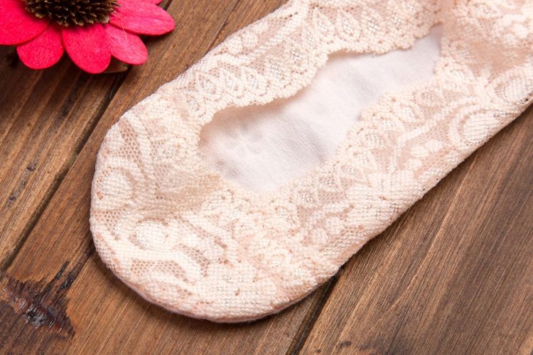 5 Pairs Summer Women Silicon Lace Boat Socks Invisible Cotton Sole Non- Sock