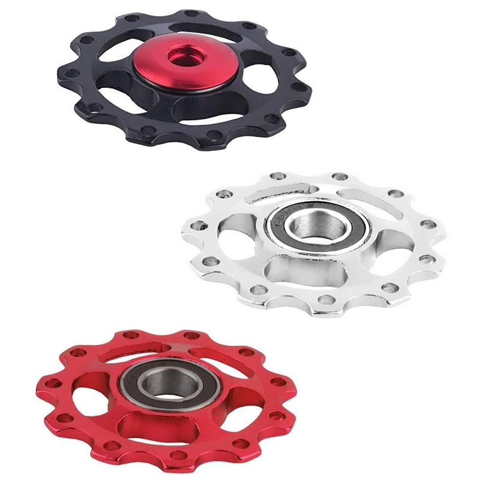 11T MTB Bicycle Rear Derailleur Jockey Wheels Jockey Wheel Ball Bearing Front Derailleur Guide Pulley, Silver