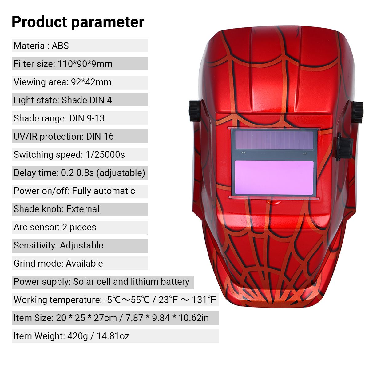 Welding Helmet Solar Powered Auto-Darkening Protective