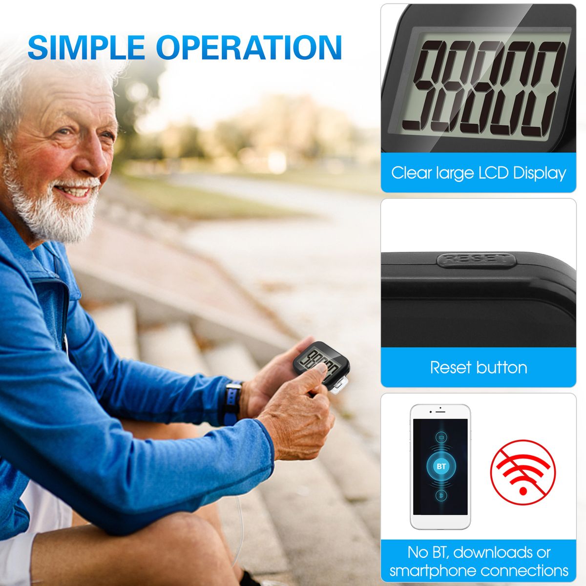 3D Walking Pedometer Step Counter With Removable Clip And